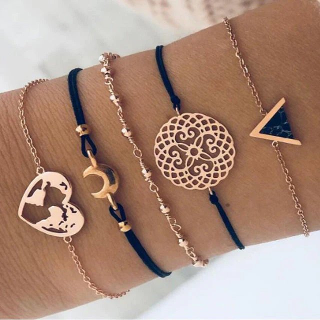 Multi-Chain Stone Beaded Bracelet Set