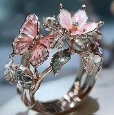 Gold Butterfly Floral Statement Ring