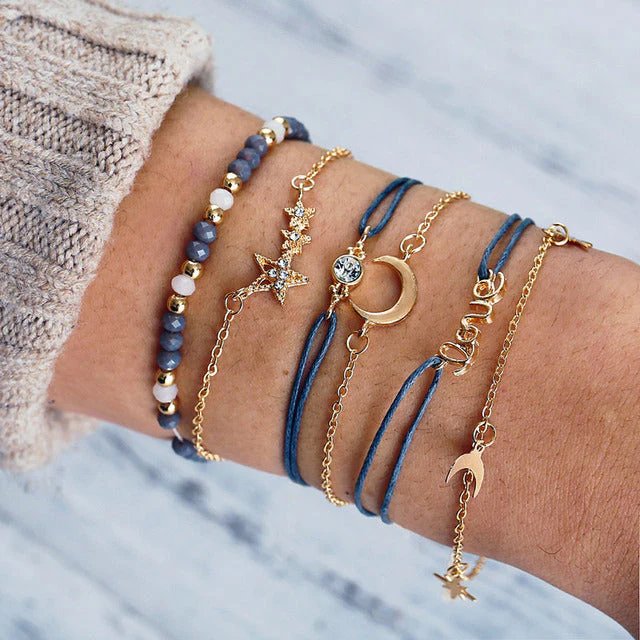 Multi-Chain Stone Beaded Bracelet Set