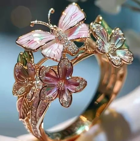 Gold Butterfly Floral Statement Ring