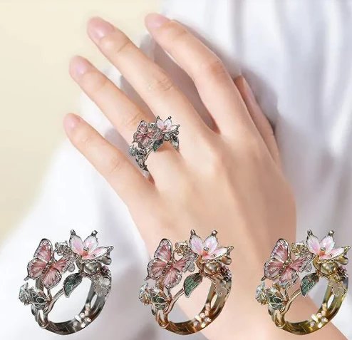 Gold Butterfly Floral Statement Ring