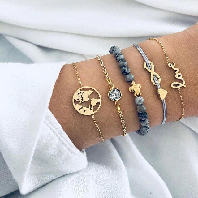 Multi-Chain Stone Beaded Bracelet Set