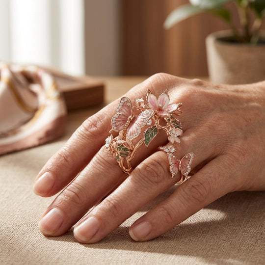 Gold Butterfly Floral Statement Ring
