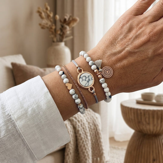 Multi-Chain Stone Beaded Bracelet Set