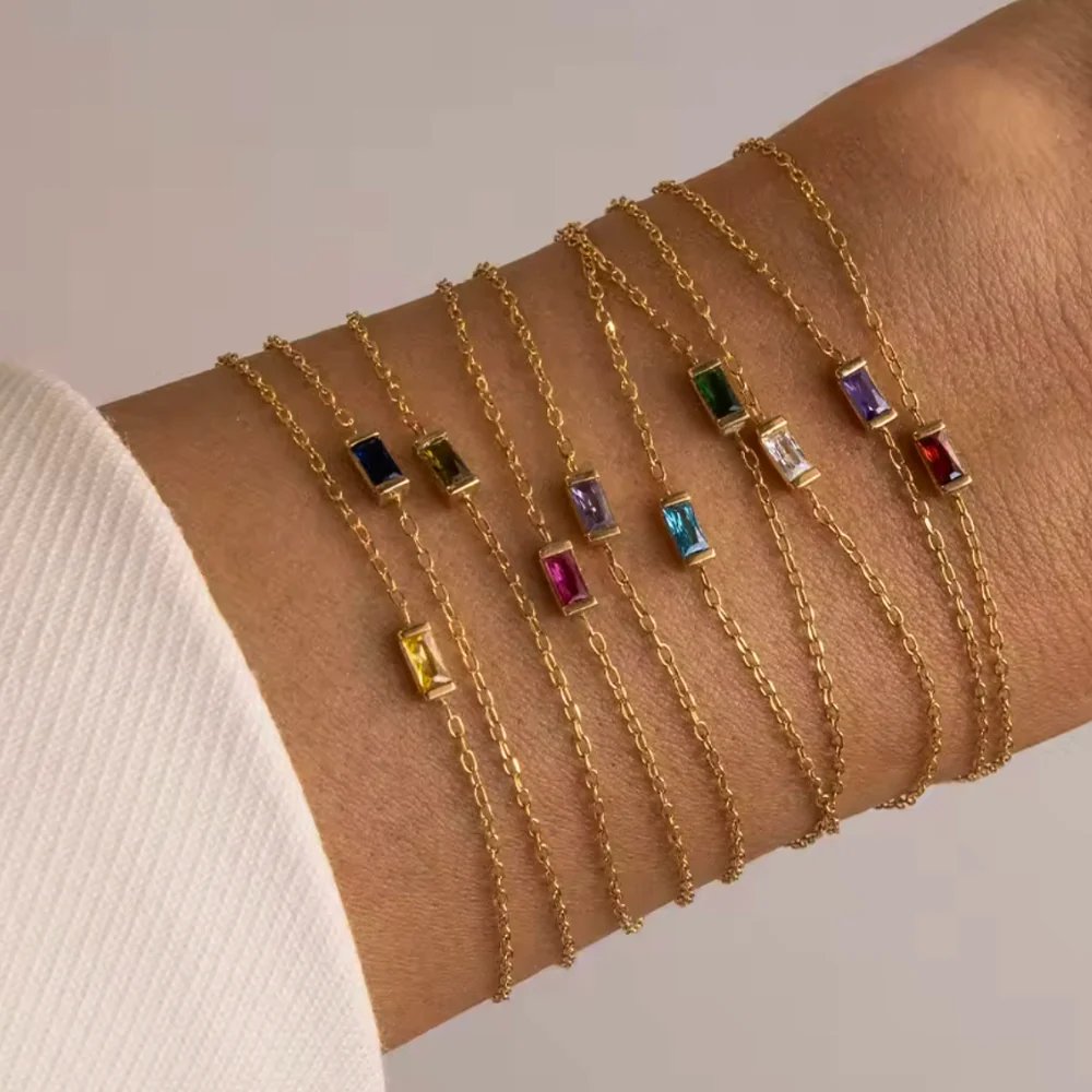 Gold Chain Rectangular Gemstone Bracelet