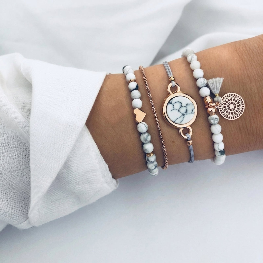 Multi-Chain Stone Beaded Bracelet Set