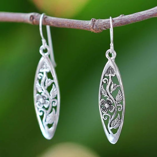 Sterling Silver Cutout Floral Dangle Earrings