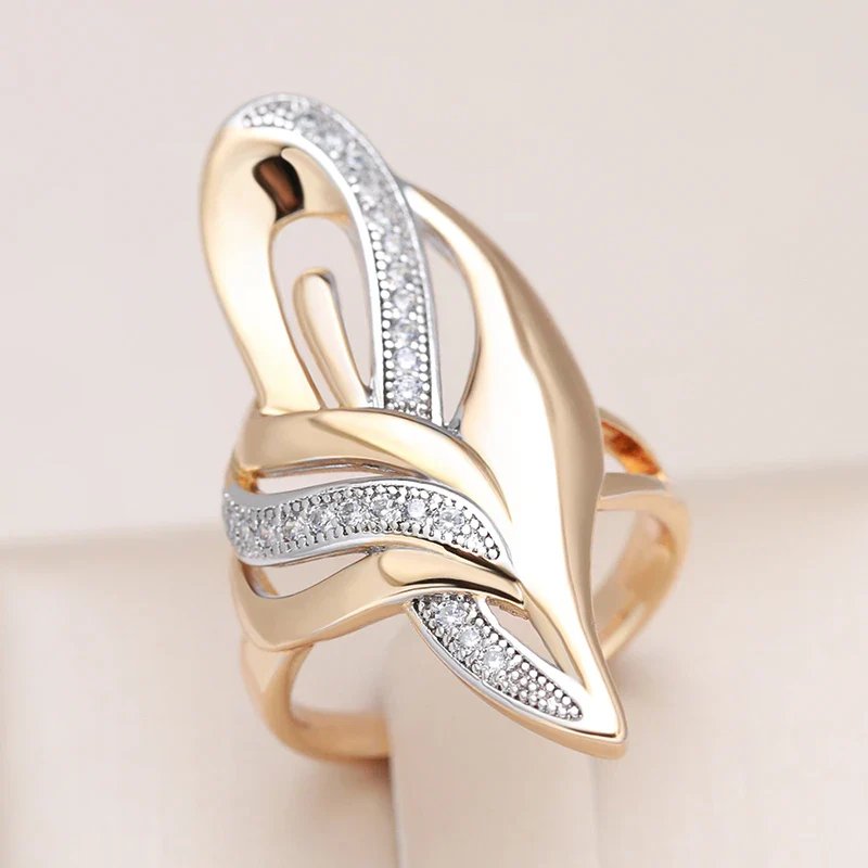 Pavé Diamond Gold Leaf Ring