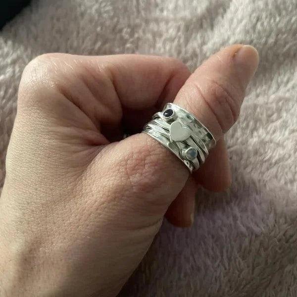 Silver Hammered Multi-Stone Spinner Ring