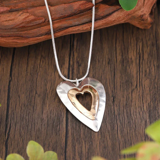 Two-Tone Heart Pendant Necklace