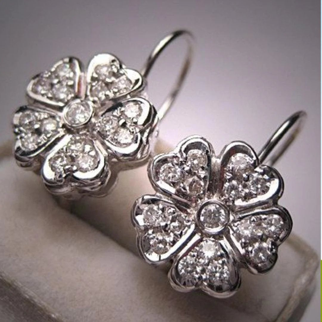 Diamond Flower Drop Earrings