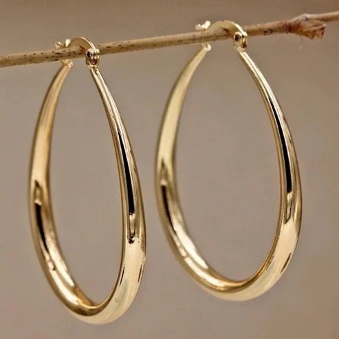 Polished Gold-Plated Oval Hoop Earrings