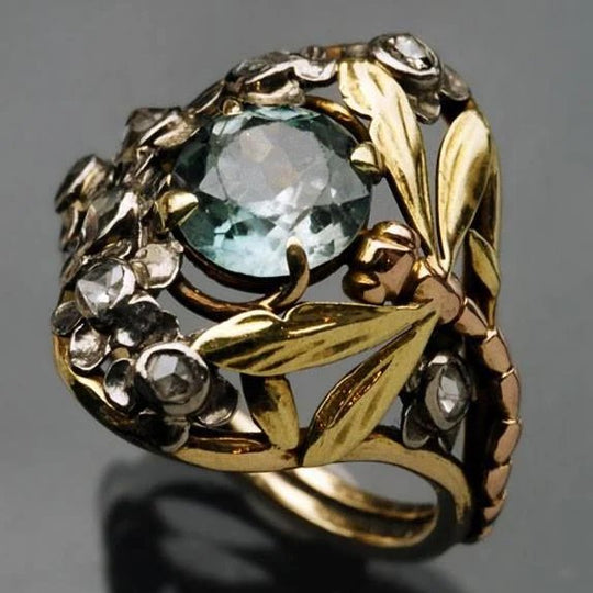 Floral Engraved Gemstone Statement Ring