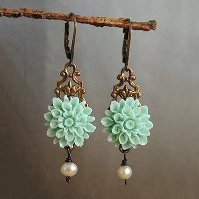 Resin Flower Pearl Drop Earrings