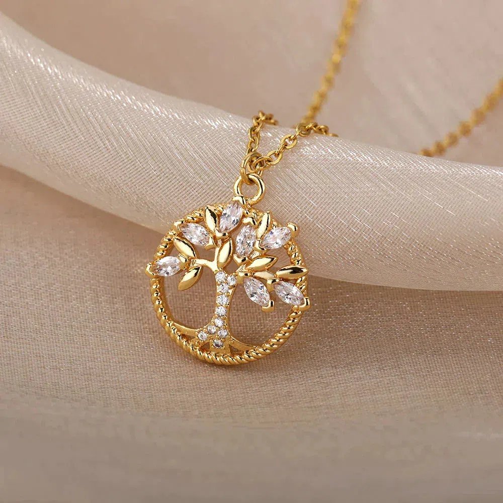 Cubic Zirconia Tree of Life Pendant Necklace