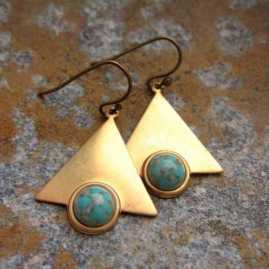 Triangular Gold-Plated Turquoise Stone Drop Earrings