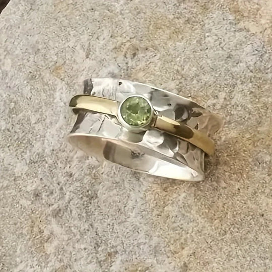 Bezel-Set Peridot Two-Tone Sterling Silver Ring