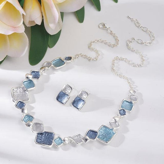 Square Enamel Sterling Silver Necklace Set