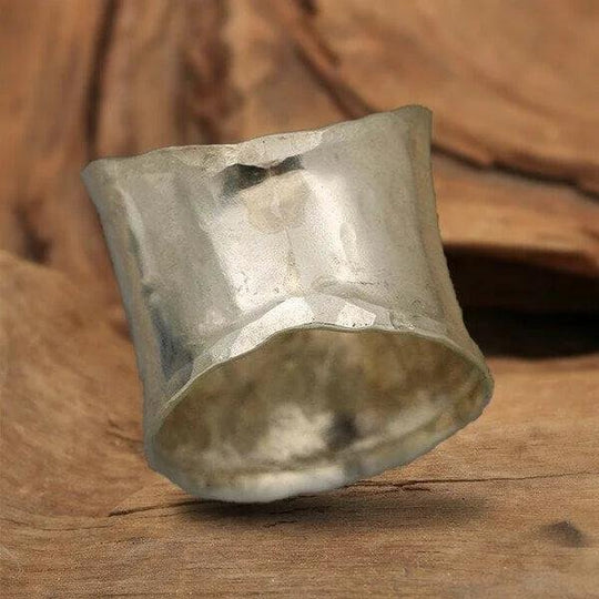 Hammered Silver Daisy Wide Band Ring