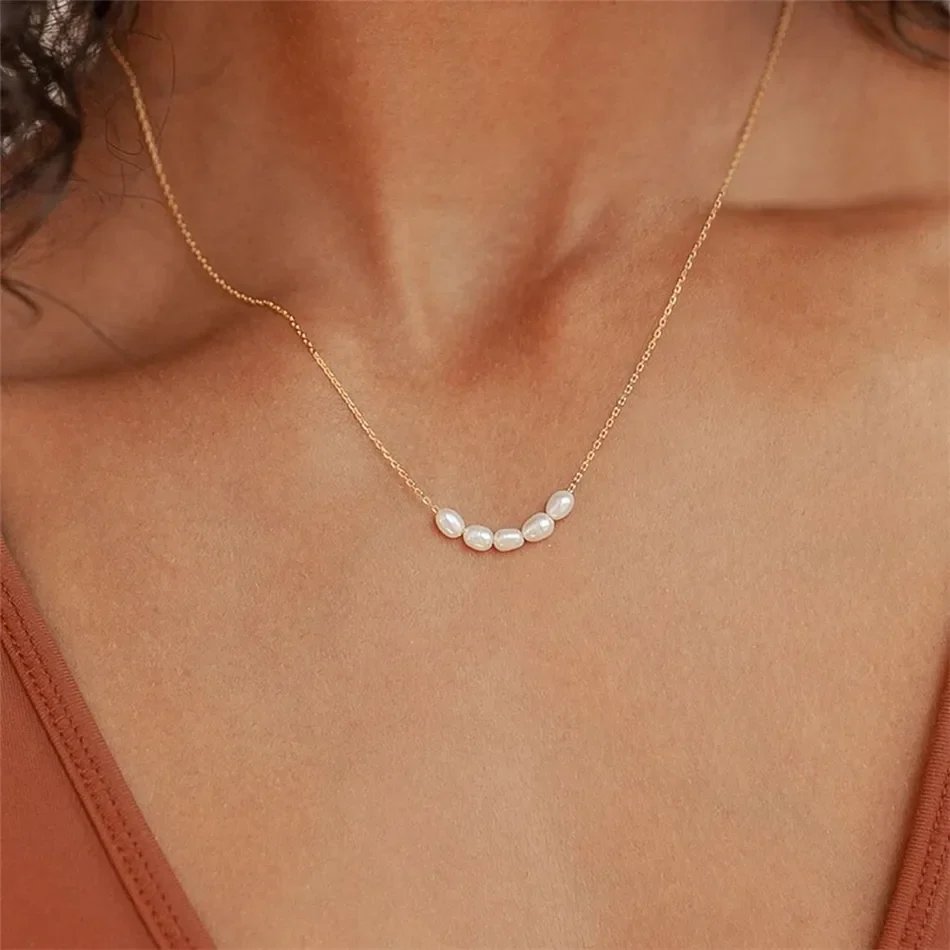 Delicate Five-Pearl Gold Chain Necklace
