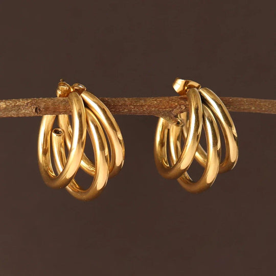 Triple Hoop 18K Gold-Plated Earrings