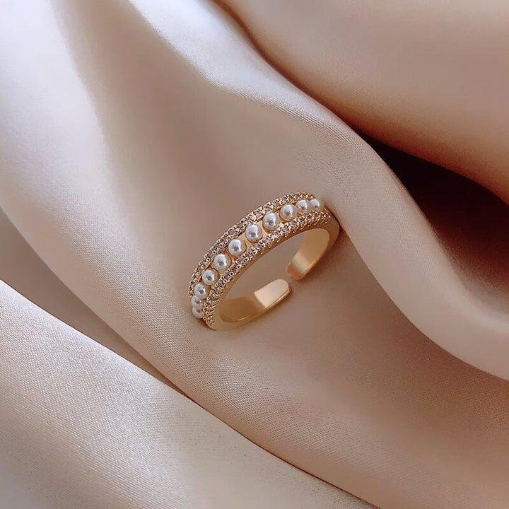 Pearl-Embellished Adjustable Gold-Plated Ring