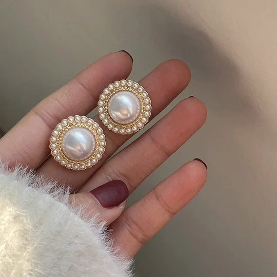 Pearl-Encircled Stud Earrings