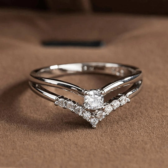 V-Shaped Sterling Silver Diamond Ring