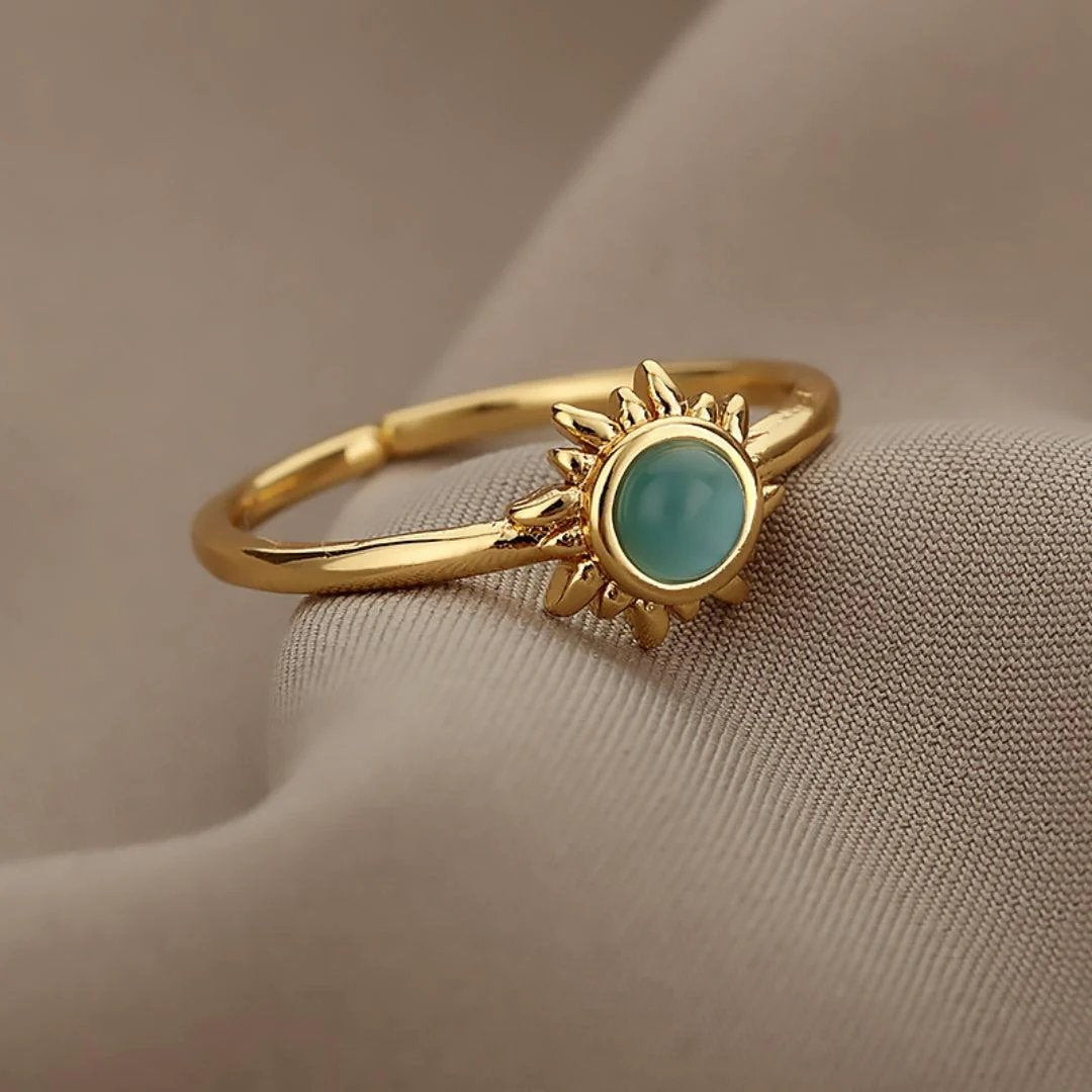 Adjustable Sun-Motif Gold-Plated Ring