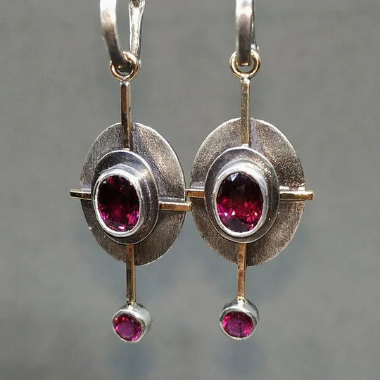 Sterling Silver Drop Earrings with Garnet Stones