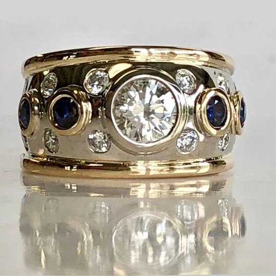 Multi-Stone Gold-Plated Wide Band Ring