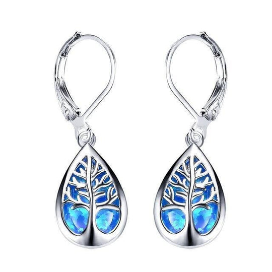Teardrop Opal Tree-of-Life Sterling Silver Drop Earrings