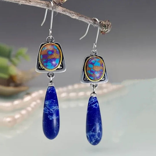 Sterling Silver Two-Tier Stone Drop Earrings