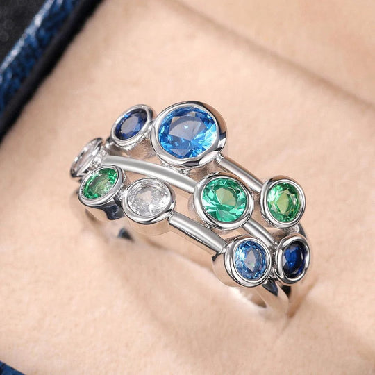 Multi-Stone Bezel-Set Sterling Silver Ring