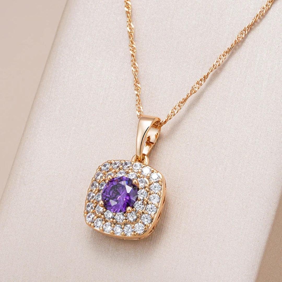 Halo-Set Amethyst Cushion Pendant Necklace