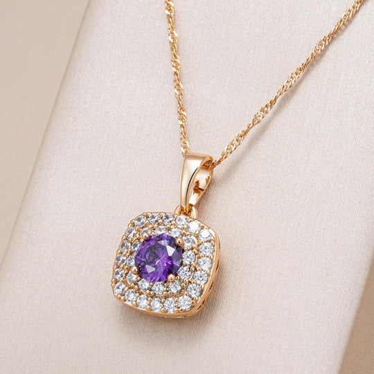 Halo-Set Amethyst Cushion Pendant Necklace