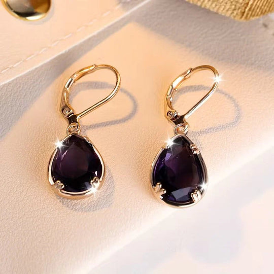 Gold Teardrop Amethyst Drop Earrings