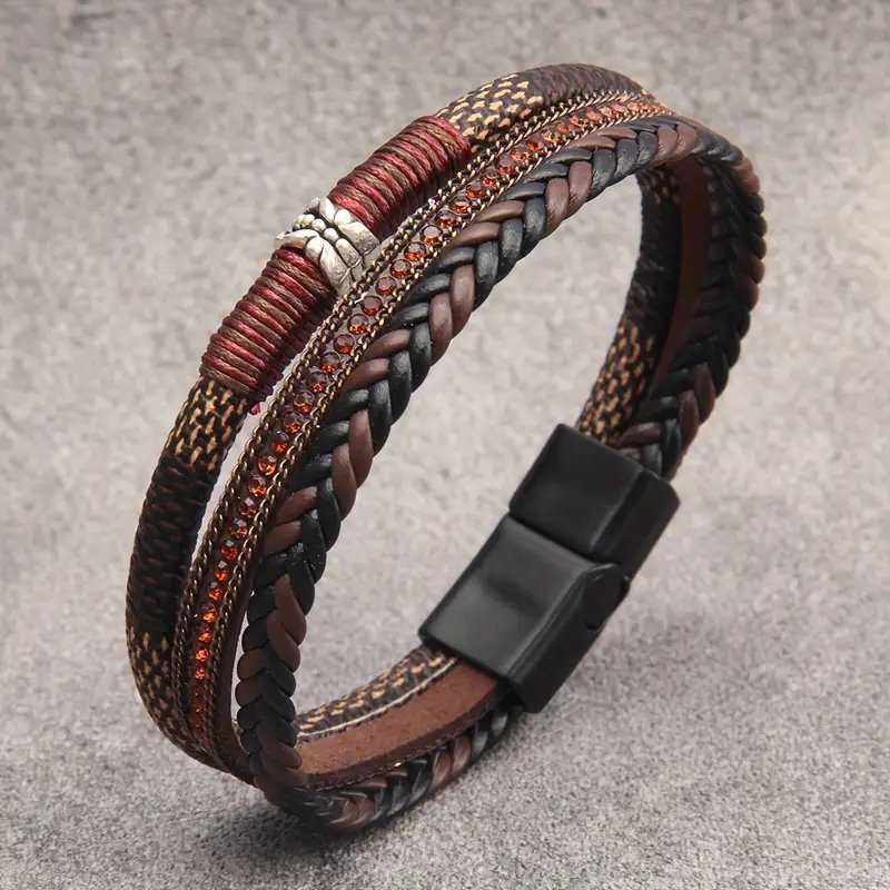 Multi-Layer Braided Leather Magnetic Bracelet