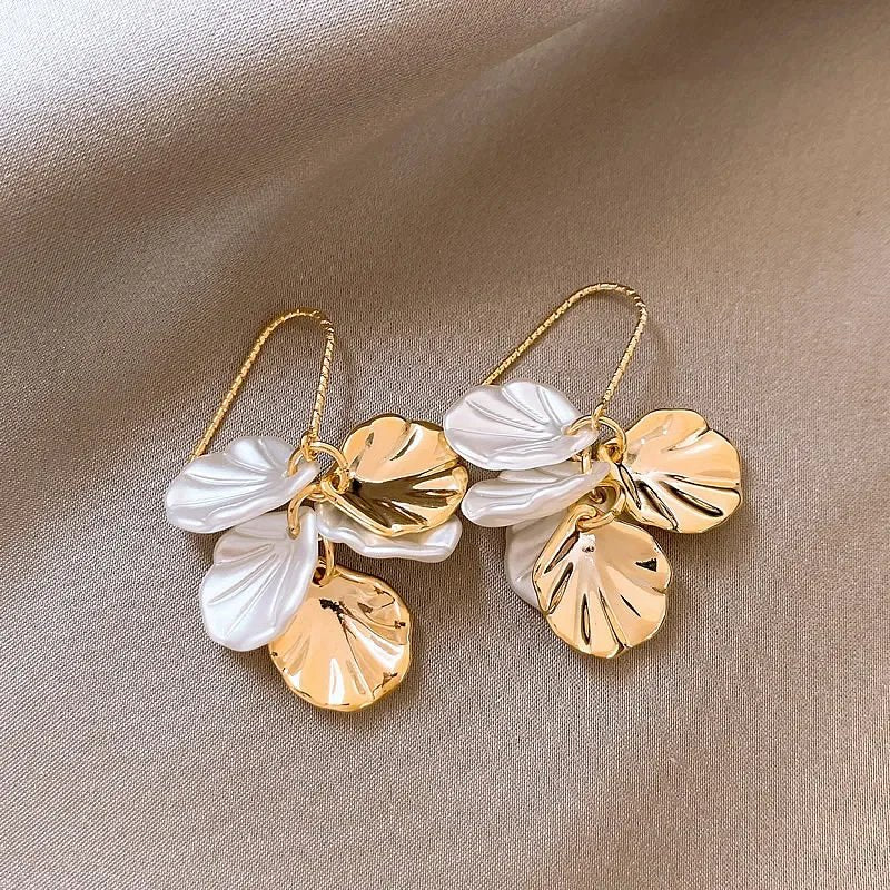 Two-Tone Metal Petal Drop Earrings