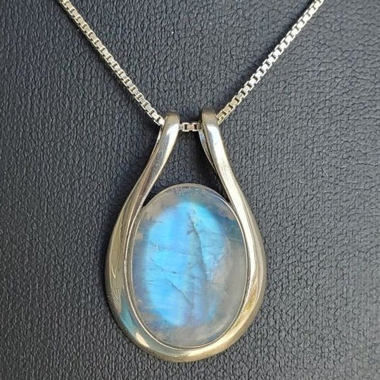 Teardrop Moonstone Silver Chain Pendant Necklace