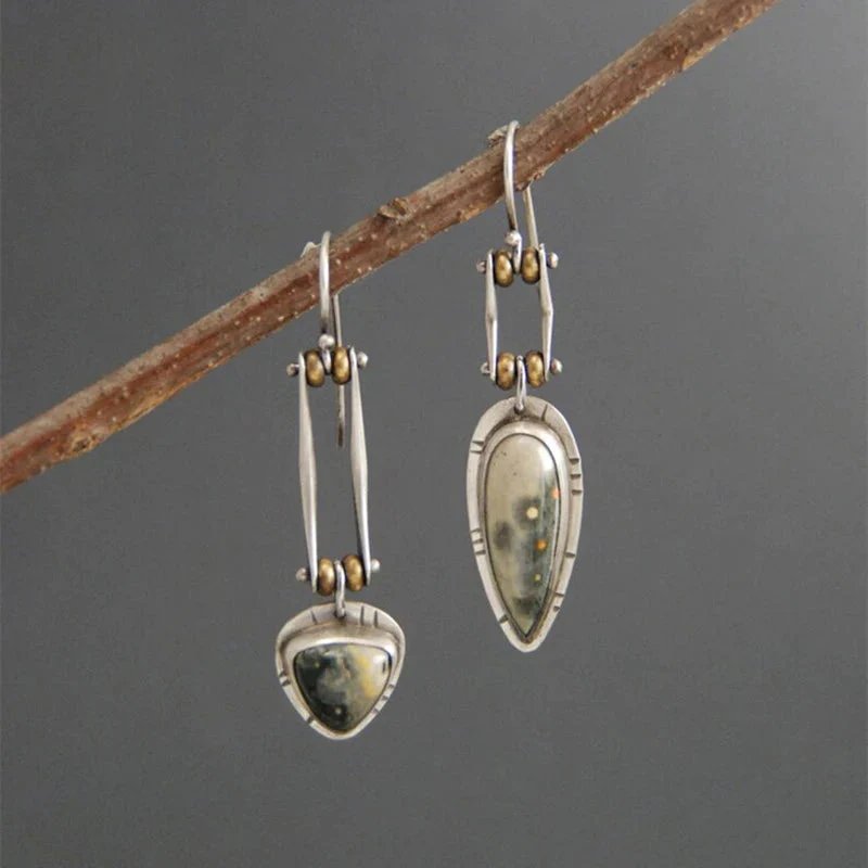 Asymmetric Mixed-Metal Stone Drop Earrings