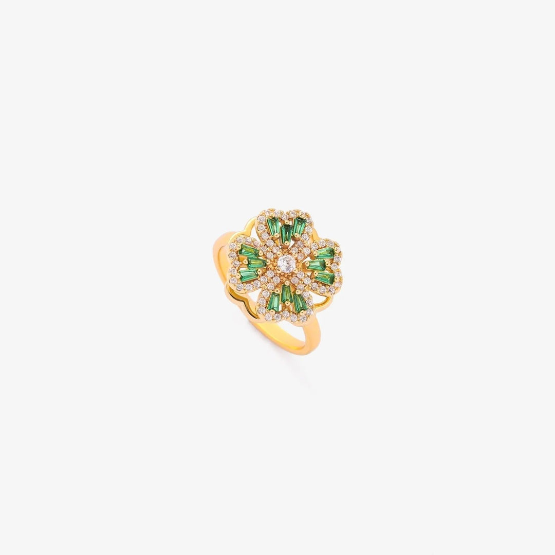 18k Gold Emerald Baguette Flower Ring