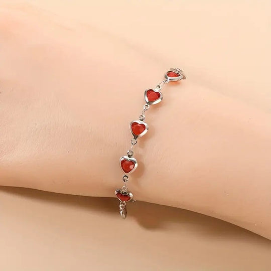 Sterling Silver Heart-Shaped Gemstone Chain Bracelet