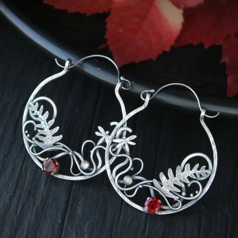Sterling Silver Botanical Hoop Earrings