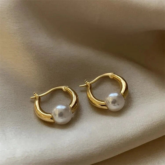 Gold-Plated Pearl Hoop Earrings
