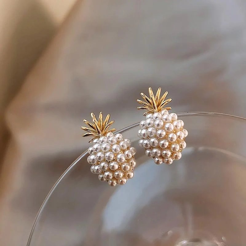Pineapple Pearl Cluster Stud Earrings