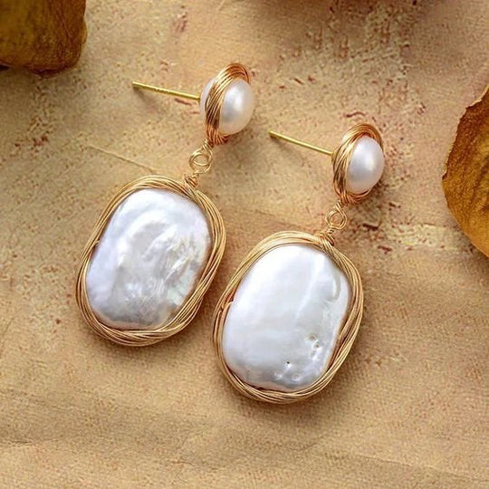 Wire-Wrapped Pearl Drop Earrings