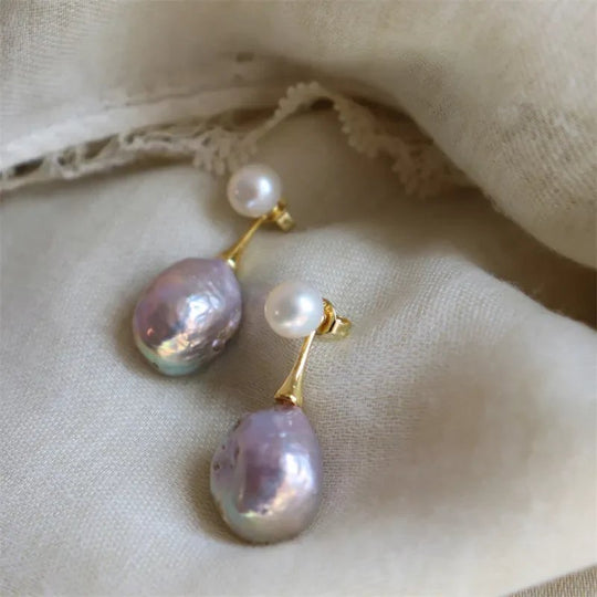 Gold-Plated Baroque Pearl Drop Earrings