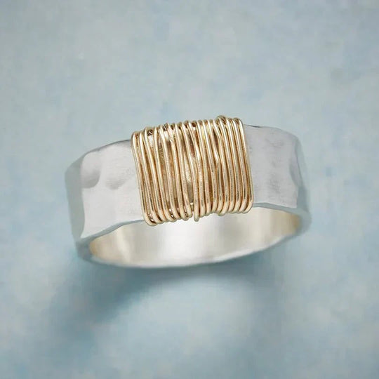 Wire-Wrapped Two-Tone Silver Ring