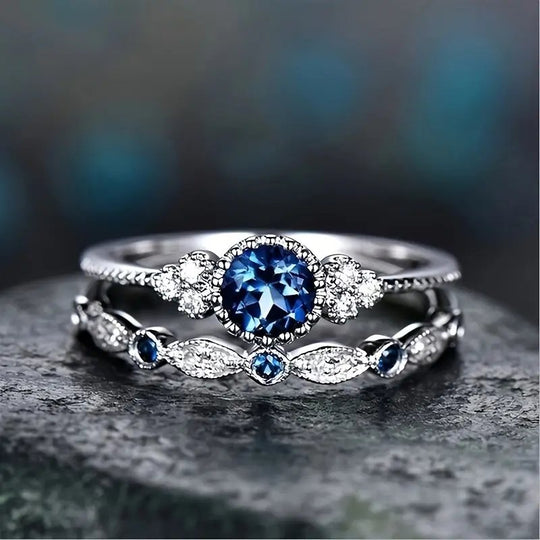 Sterling Silver Sapphire Halo Ring